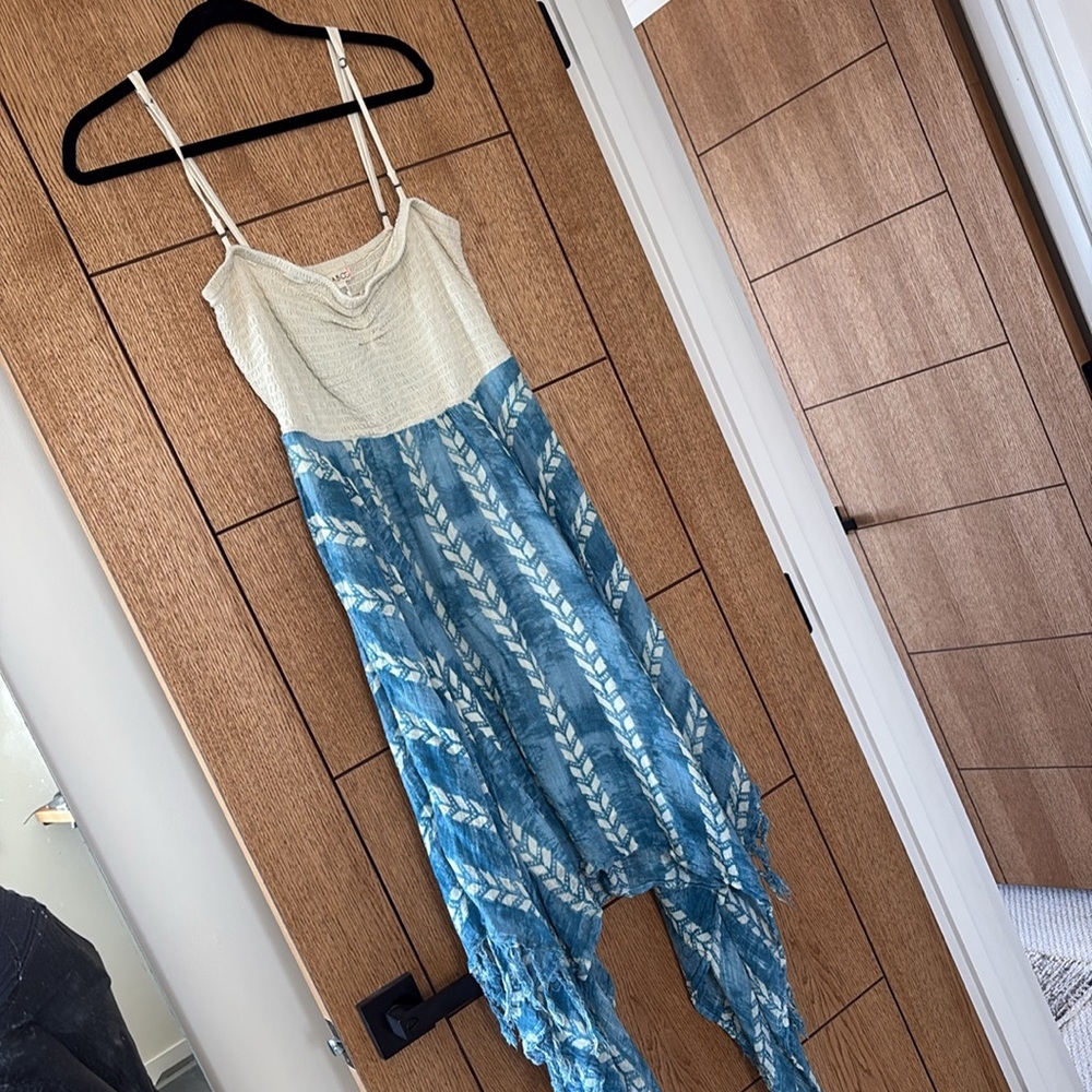 Billabong Blue and Cream Spaghetti Strap Scarf Dress